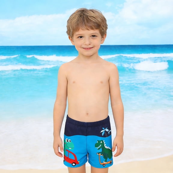 Gyujnb boys swim trunks with cartoon dinosaur print and elastic waistband for beach pool summer outdoor water activities,9-10 Years