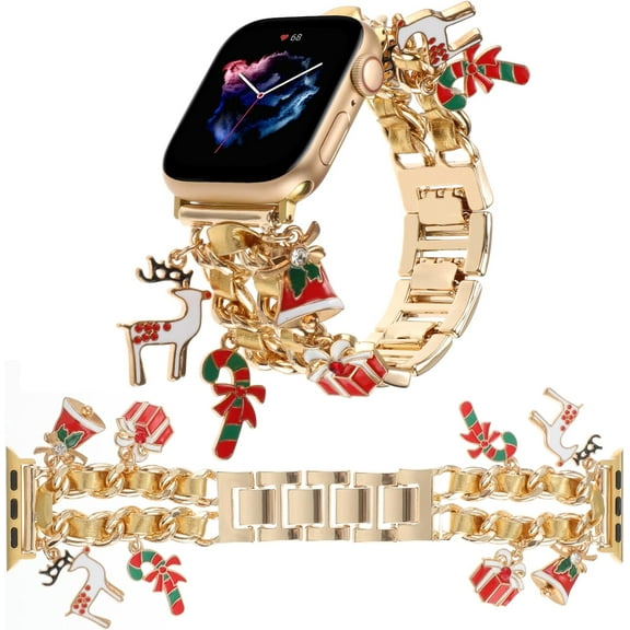 Chic Apple Watch Band Versatile Wristband for All Series, Elegant Replacement Strap with Exquisite Pendants, Compatible with 38mm-49mm iWatch, Stylish Metal Chain Charms for Fashionable Women