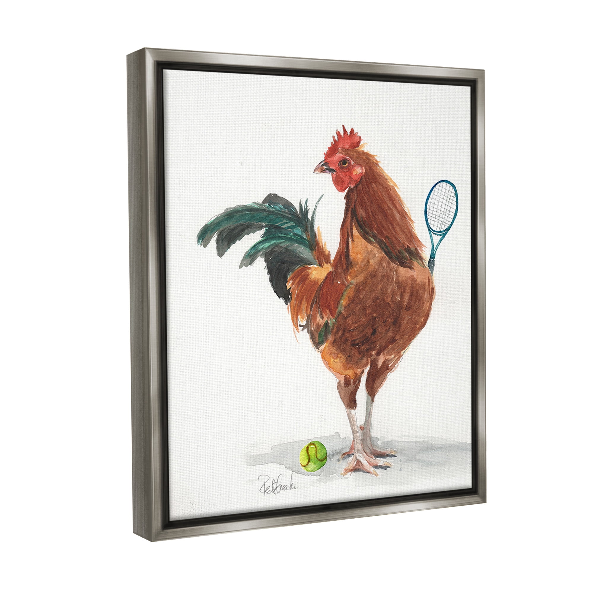 Stupell Industries Tennis Player Rooster Animals & Insects Painting Gray Floater Framed Canvas Art Print Wall Art, 25 x 31