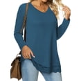 thumbnail image 2 of MOSHU Long Sleeve Tops for Women V-neck Womens Blouses Lace Hem Casual Shirts, 2 of 9