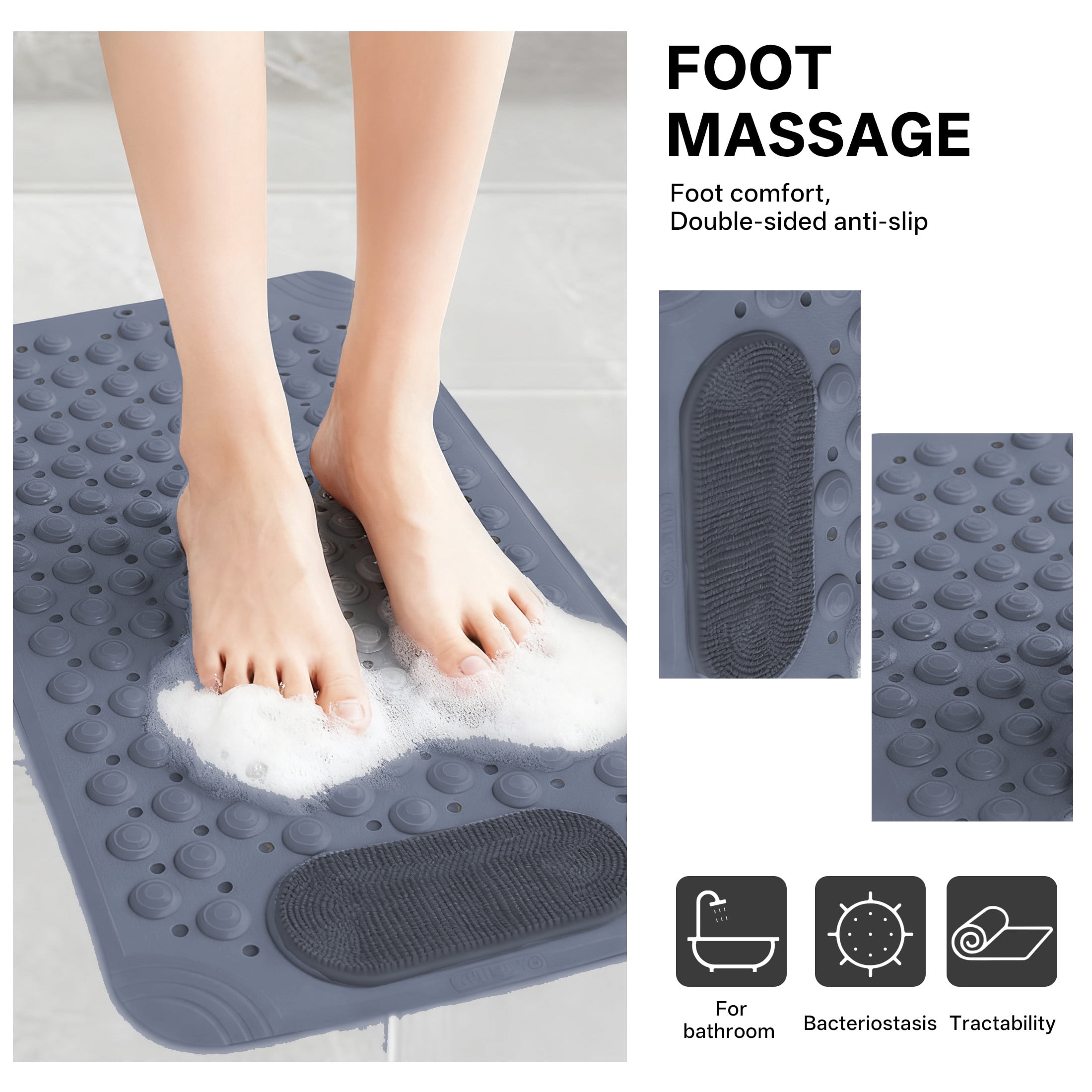 LAMIRO Non-Slip Bathtub Mat, Anti-Mold Mildew Resistant Shower Mat for Tub, Grip Bath Mat for Bathroom Shower Use, 14.17"x27.56", Gray