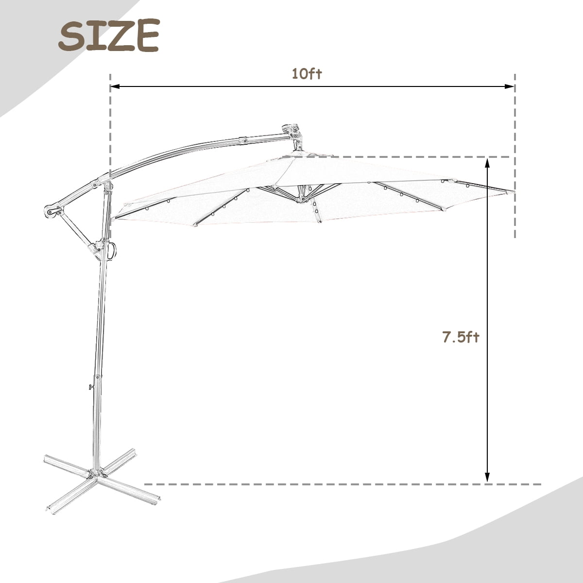 Costway 90" Brown Cantilever Patio Umbrellas, LED Lights