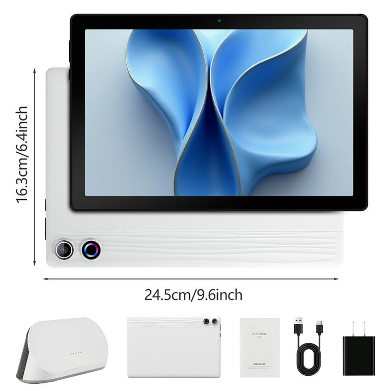 Android 14 Tablet with Rechargeable Stereo Speaker Audio Base, 10