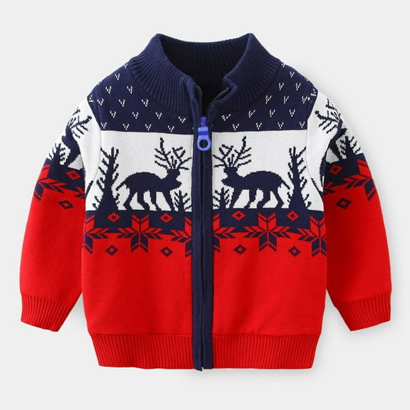 GBSYEWXS Sweater For Boys Kids Christmas Long Sleeve Trendy Daily Wear Navy Zip-Up Sweater Size 3-4 Years