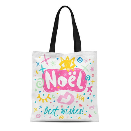 ASHLEIGH Canvas Tote Bag Noel Best Wishes Sketch Christmas Lettering Multicolor Doodles Snowflakes Durable Reusable Shopping Shoulder Grocery