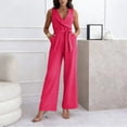 thumbnail image 2 of Women's Sleeveless V-Neck Wide Leg Jumpsuit with Belted Waist Elegant Dressy Casual Outfit, 2 of 5