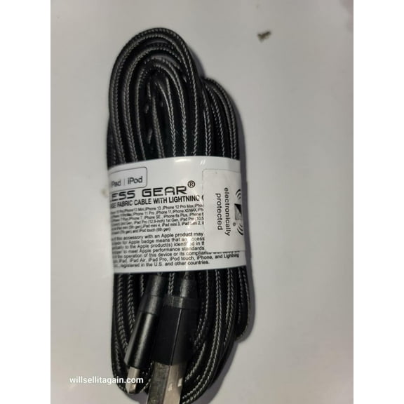 USB-2.0 Type C to 8-pin Cable 10 Feet, Fabric for iPhone Apple iPad Lap (Black)