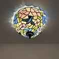 thumbnail image 4 of Tiffany Ceiling Lights Fixture Pink Blue Stained Glass Hummingbird Flowers LED Bulbs 12”W*12”D*8”H, 4 of 6