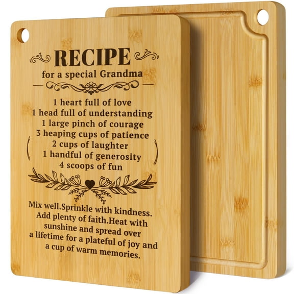Kikcoin Bamboo Cutting Board for Kitchen, 13.78" Engraved Gift Cutting Board for Grandma, Thanksgiving, Birthday, Christmas- Recipe for a Special Grandma
