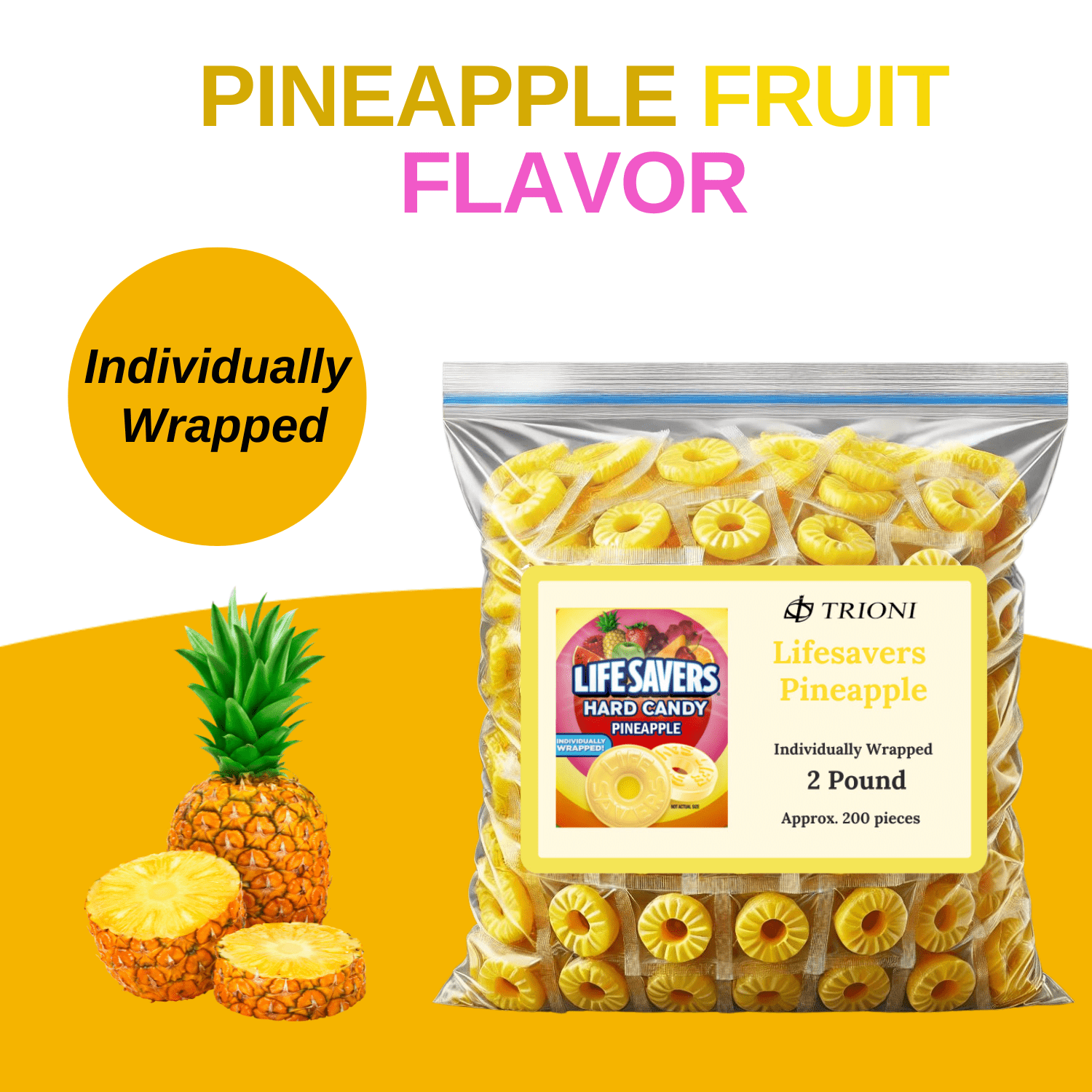 Life Savers Hard Candy Individually Wrapped - 2 LB of Pineapple Lifesavers Fruit Flavors