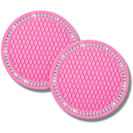 

Crystal Rhinestone Car Coaster，2.76 inch Silicone Diamond Car Cup Holder Coasters Suitable for Most Car，Car Coasters for Women(2 Packs Pink）