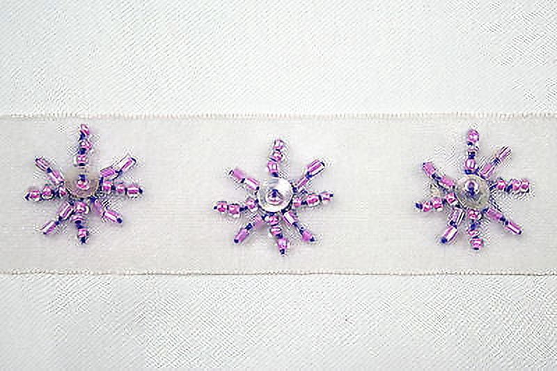Lily 1" Organza Lilac Ribbon DIY sewing Purple Glass Bugle Bead Sequin Trim Lace