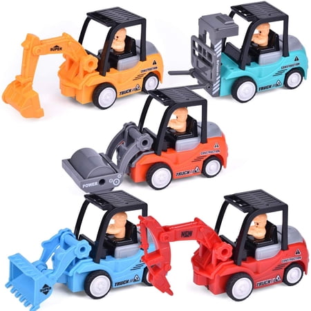 Fun Little Toys 5 PCs Construction Toy Cars  Push and Go Toy Trucks for Boys & Girls  Xmas Gifts  Stocking Stuffers for Kids