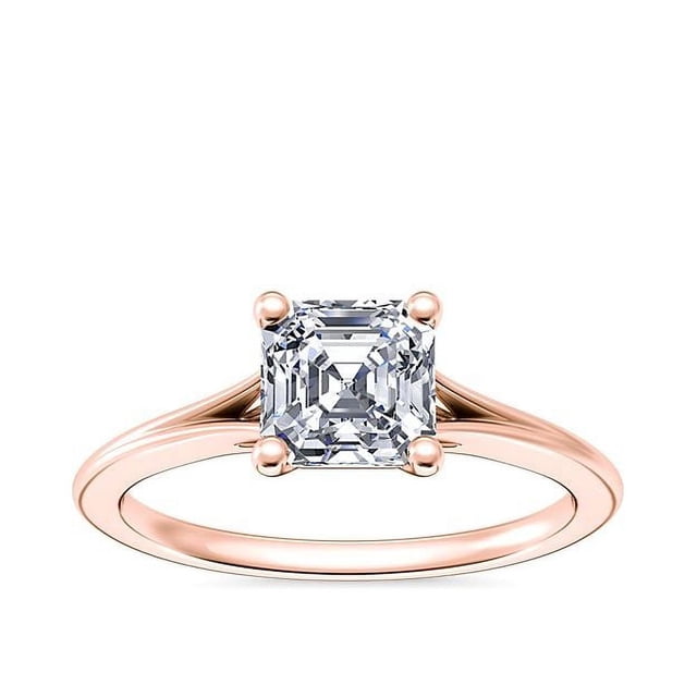1.00 Carat Excellent Asscher Cut Real Diamond Latest Design Solitaire Engagement Ring for Ladies Solid 14K Rose Gold Size 7.5