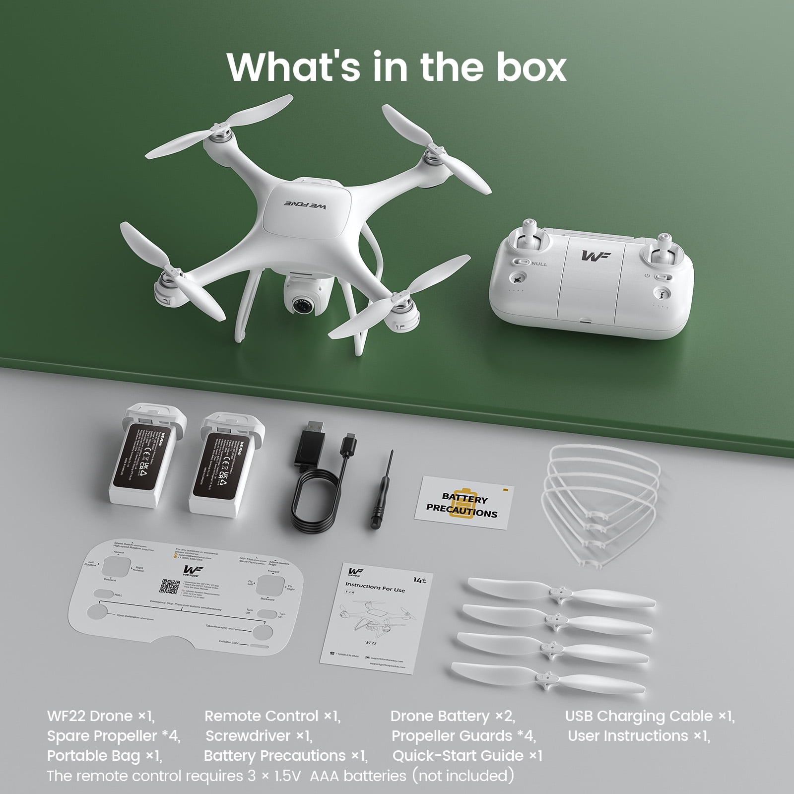 Wefone WF22 Drone with Camera Lightweight Beginner-Friendly Quadcopter Featuring Optical Flow Stabilization, Extended Flight with 2 Batteries, White
