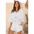 thumbnail image 4 of Ekouaer Waffle Knit Lounge Sets for Women Short Sleeve Pajamas Button Down Pjs Oversized Loungewear Shorts Set, 4 of 5