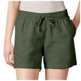 thumbnail image 1 of Ladies Casual Pants Ladies 5 Inch Inseam Drawstring Linen Blend Short High Waist Outwear Pants Women Green XXL, 1 of 4