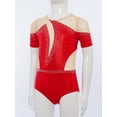 thumbnail image 3 of Rswnyirn Kids Girls Figure Skating Dance Leotard Rhinestones Short Sleeve Cutout Back Mesh Patchwork Red 6, 3 of 7