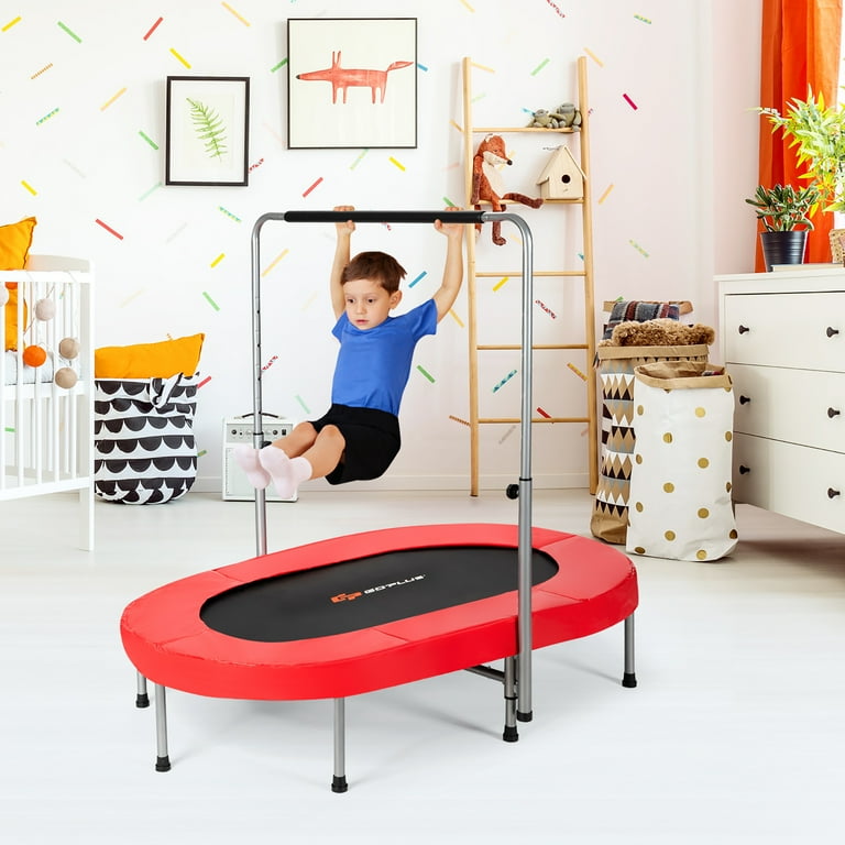Goplus Foldable Trampoline Double Mini Kids Fitness Rebounder w Adjustable Handle Red