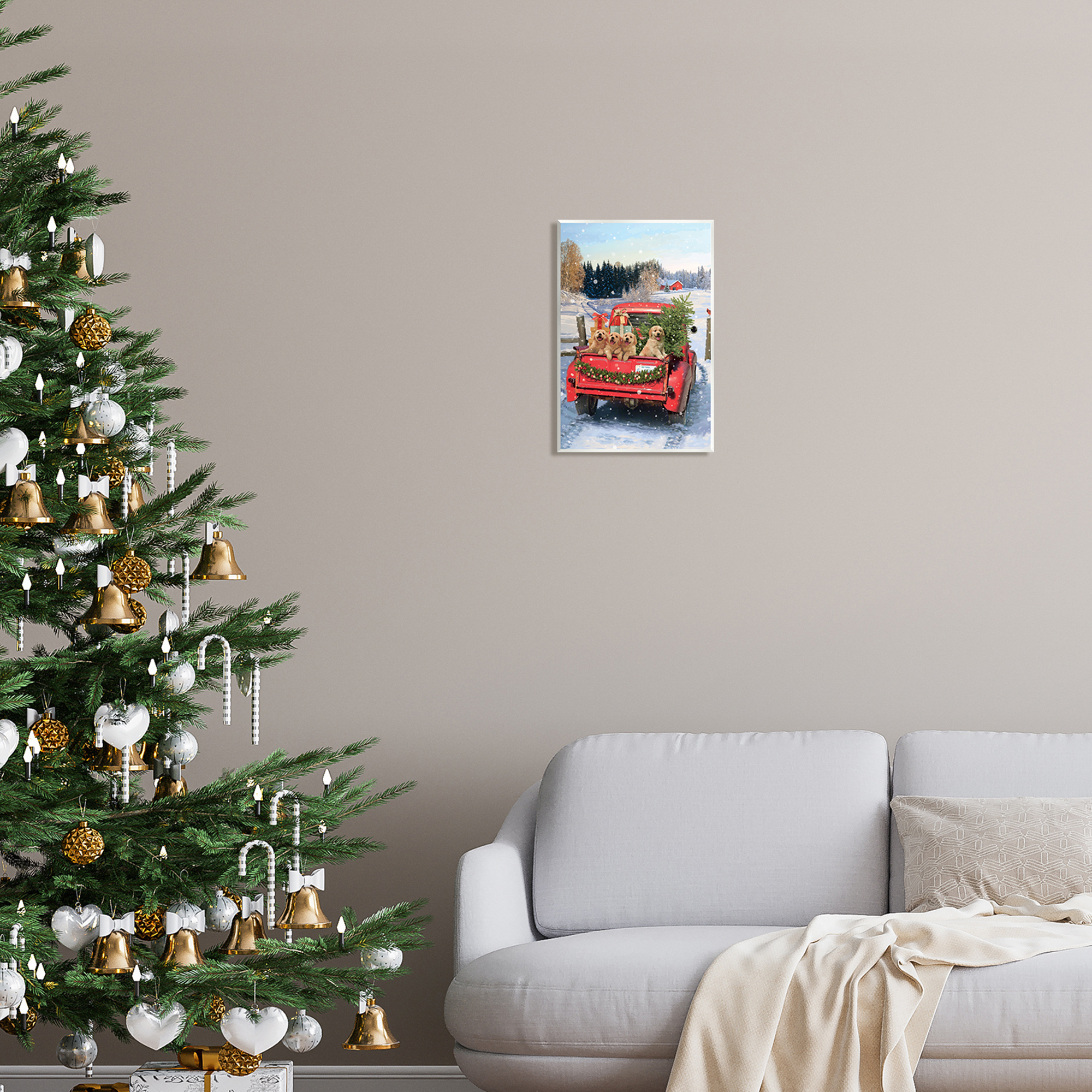 Stupell Industries Puppies in Holiday Truck Holiday Painting Unframed Art Print Wall Art, 10 x 15