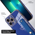 thumbnail image 3 of Designed for iPhone 13 Pro Max Case with Strap Luxury Love Heart Plating Gold Bumper Phone Cover Wristband Kickstand Full Body Protective Slim Case for Women - Royal Blue, 3 of 12