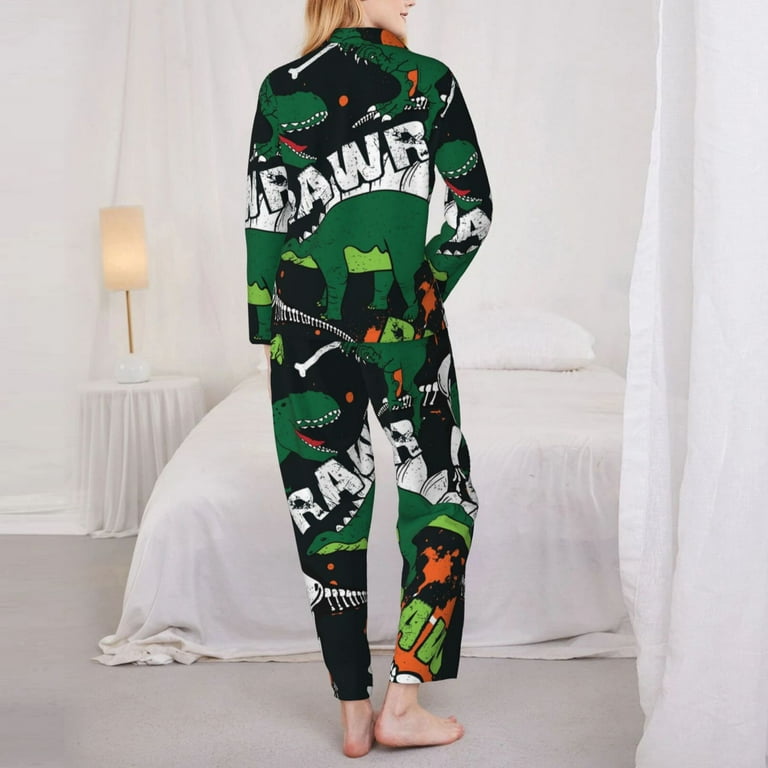 Junzan Dinosaur Skeleton Print Womens Pajama Sets,Long Sleeve