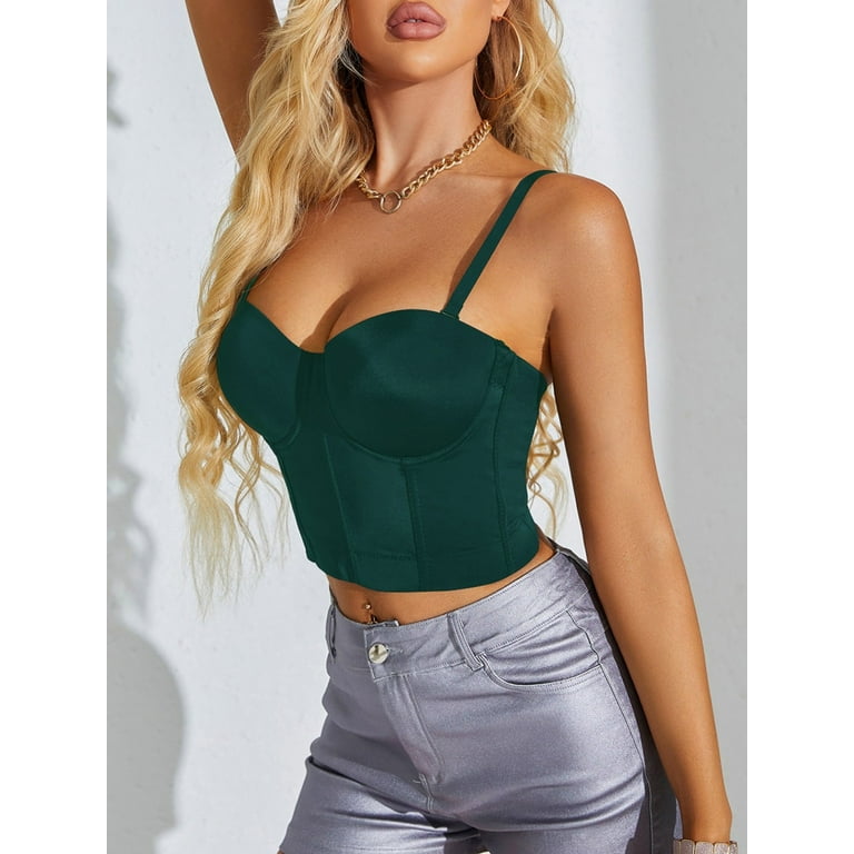 B91xZ Gym Shirts For Women Womens Corset Top Bustier Corset Top Tight  Fitting Corset Tank Top Suspender Top Solid Short Green, S 