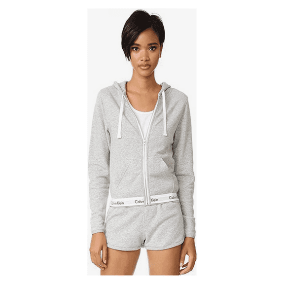 Calvin Klein Women's Modern Cotton Full Zip Hoodie, Gray Heather, L