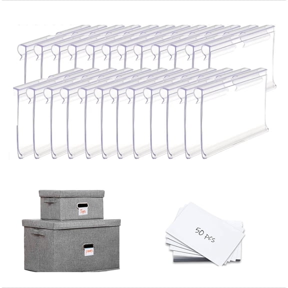Clear Plastic Label Holders 50 PCS with Paper for Shelf, Storage (2.36×1.65in)