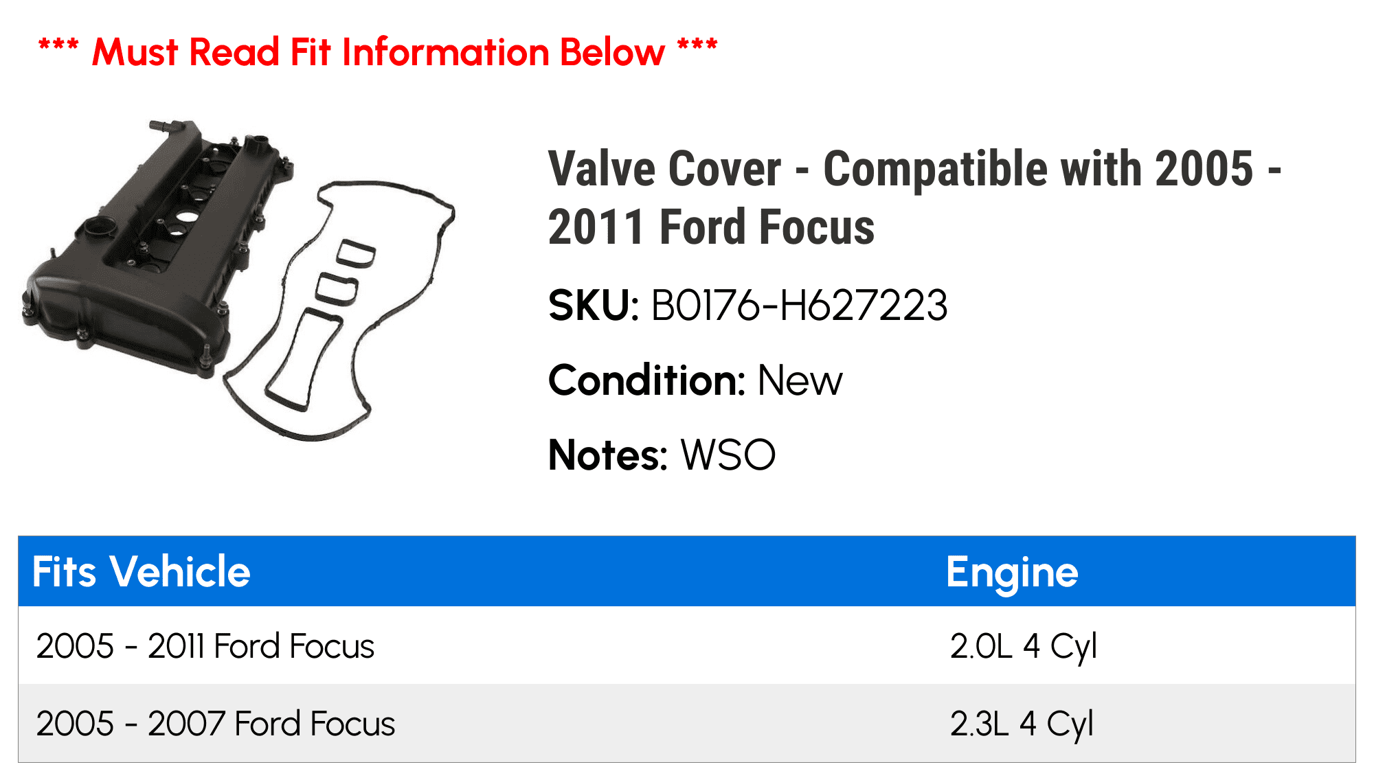 Valve Cover - Compatible with 2005 - 2011 Ford Focus 2006 2007 2008 2009 2010