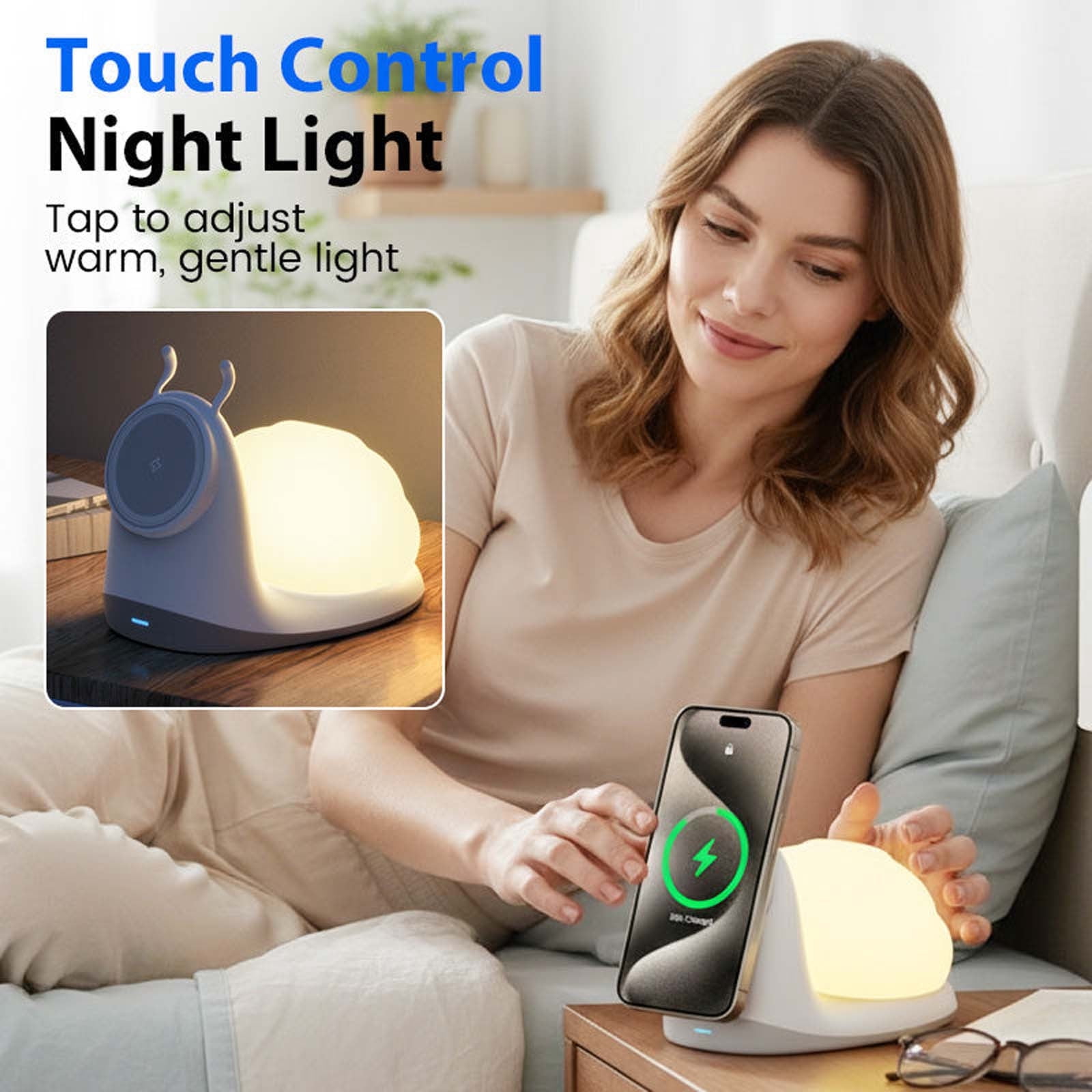 Iuhan Magnetic Wireless Charger 15W, Magnetic Phone Charger Station, 15W Fast Wireless Charging Stand With Touch Night Light For For Bedside Desk Nightstand