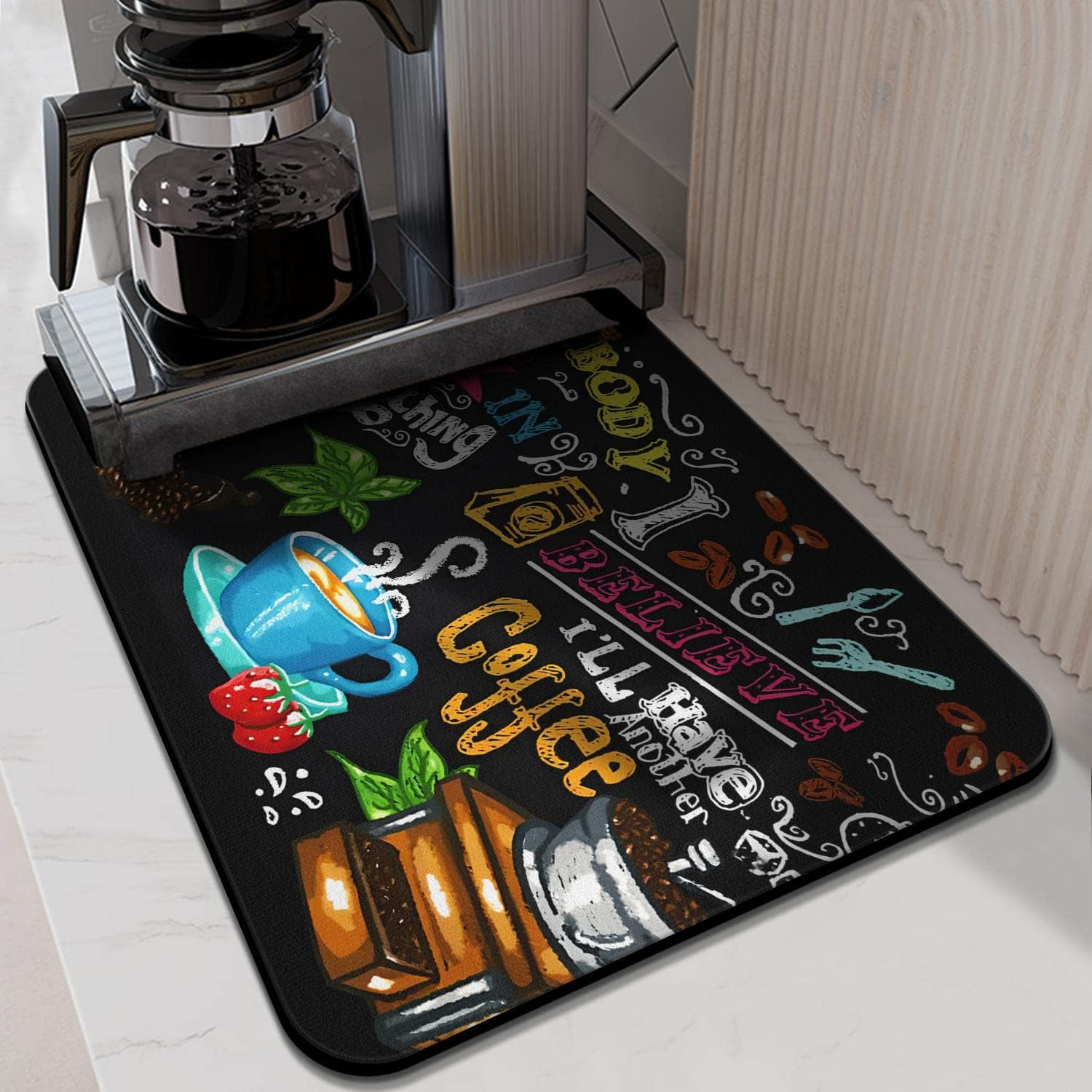 Coffee Bar Mat Accessories for Countertop Rubber Dish Drying Mats Decor  20x12in