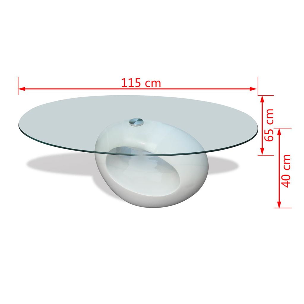 Kepooman Home Modern Oval End Side Coffee Table with Glass Top, White Kepooman Home Modern Oval End Side Coffee Table with Glass Top, White