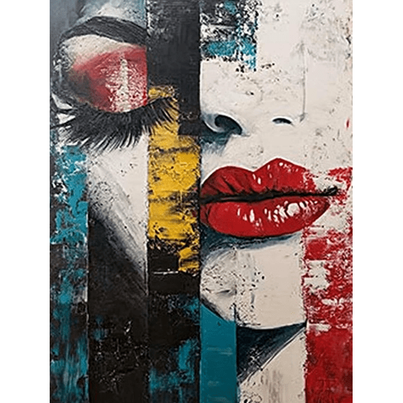 Abstract Red Lips Canvas Wall Art,Suitable for Living Room, Bedroom, Bathroom, Office, and Hallway Decoration.