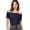 Dark Blue, variant on CAIVO Women Casual Solid Color Off Shoulder Ribbed Knit Tops Summer Fashion Tee Shirt Soft Stretchy Comfortable Basic Blouse Short Sleeve Solid Color Cozy Dailywear