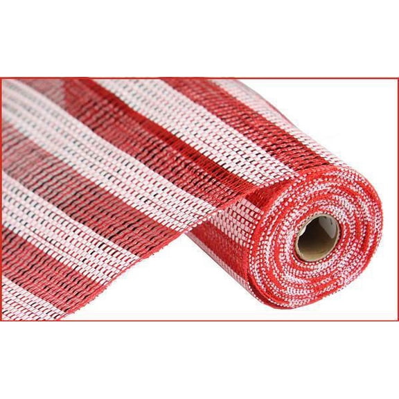 10 inch x 30 feet Deco Poly Mesh Ribbon - Metallic Foil Red White Stripe