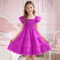 thumbnail image 2 of Splozh Dress for Girls Little Girls Ruffle Sleeve Dresses Summer Cotton Casual Skater Swing Twirly Sundress 6-7 Years,Red, 2 of 7