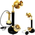 thumbnail image 2 of Teléfono tipo candelabro negro y latón réplica modelo antiguo, 2 of 7