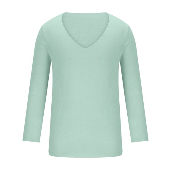 Cotton T Shirts for Men V Neck Long Sleeve Casual Pullover T-Shirts Basic Solid Color Comfort Lightweight Going Out Tees Tops