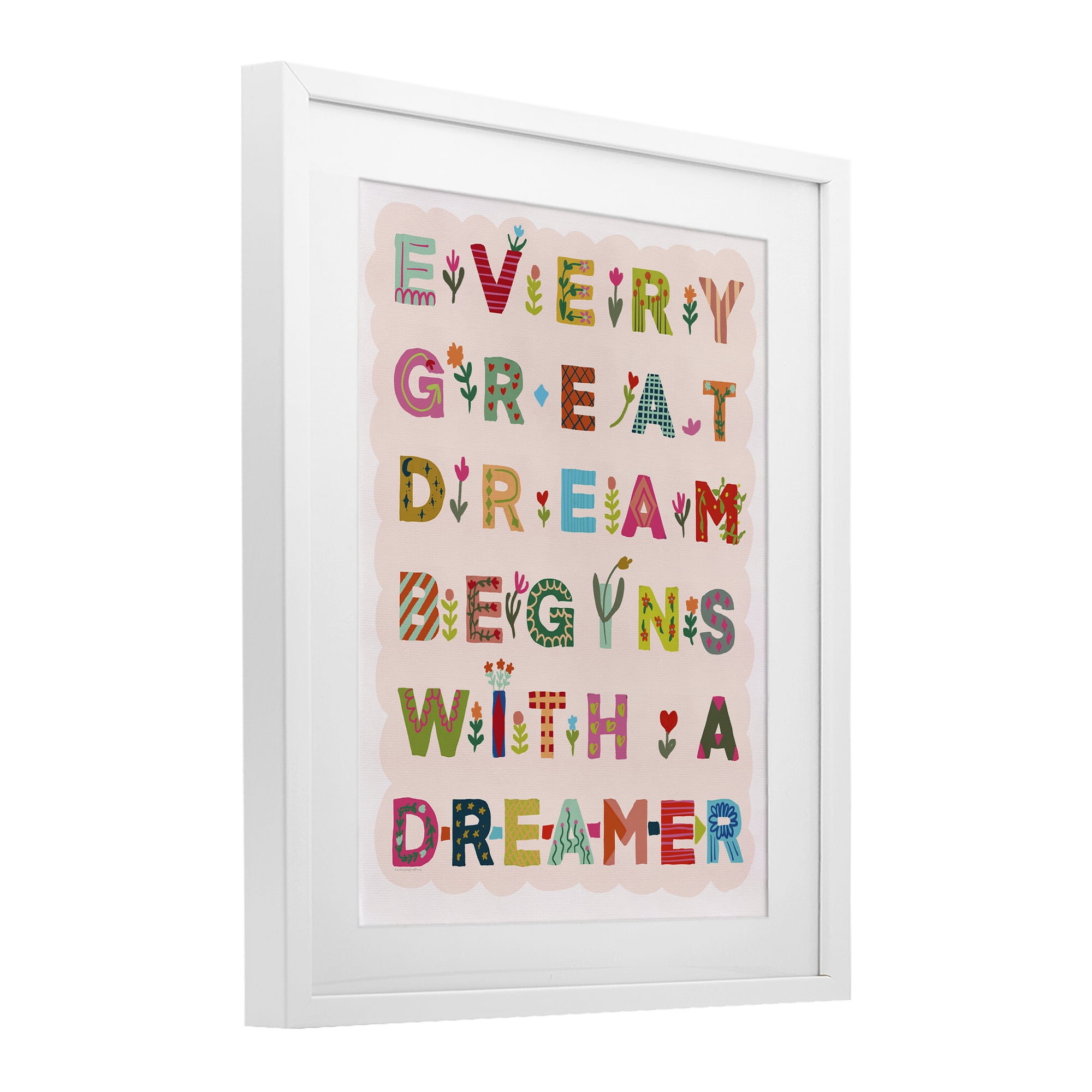 Stupell Industries Every Great Dream White Framed Print Under Glass, design by Kamdon Kreations