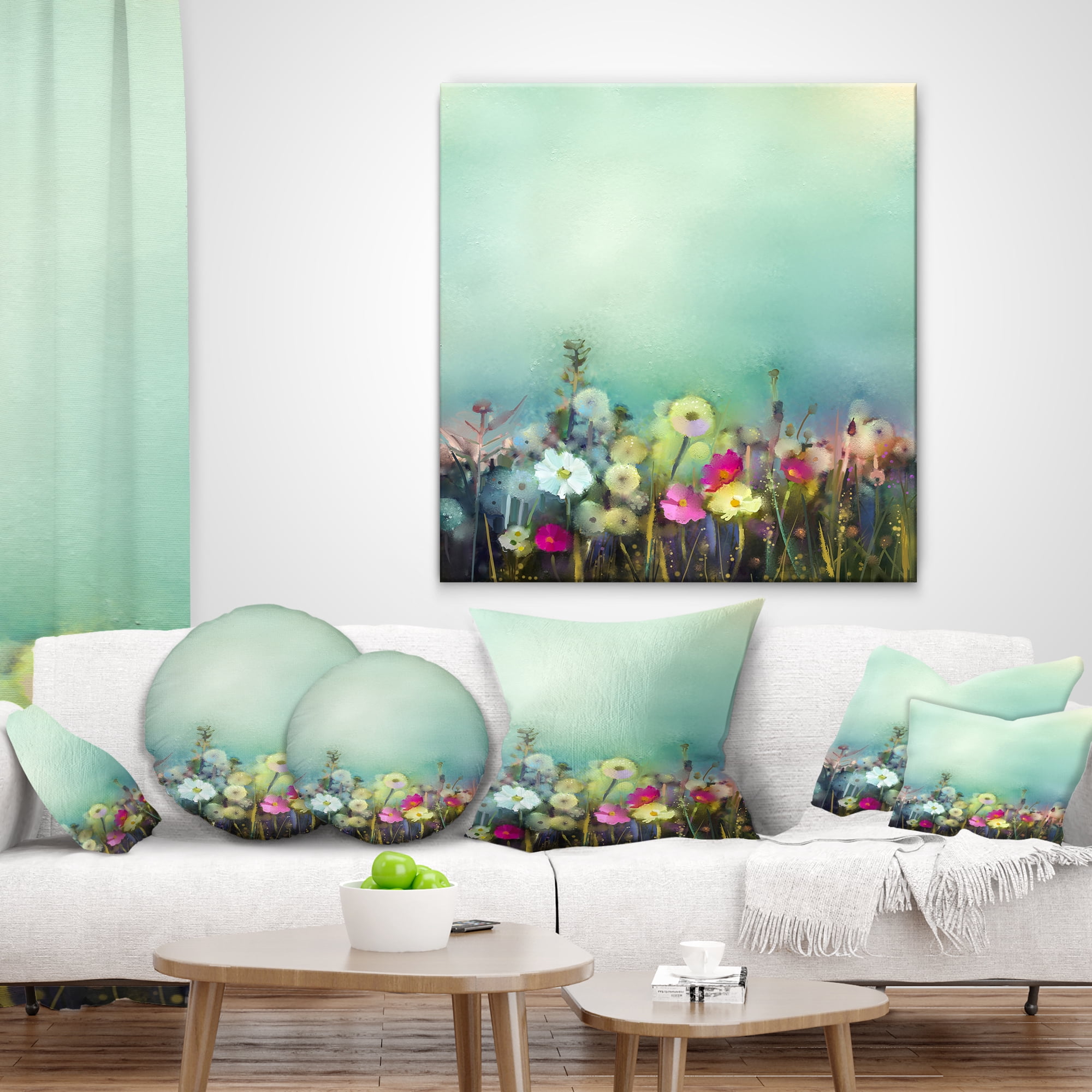 Designart Dandelion Poppy and Daisy Flowers - Floral Throw Pillow - 12x20