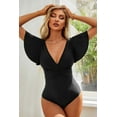 thumbnail image 5 of Alove One Piece Swimsuits for Women Trumpet Sleeve V Neck Ruched Monokini Bathing Suits, 5 of 7