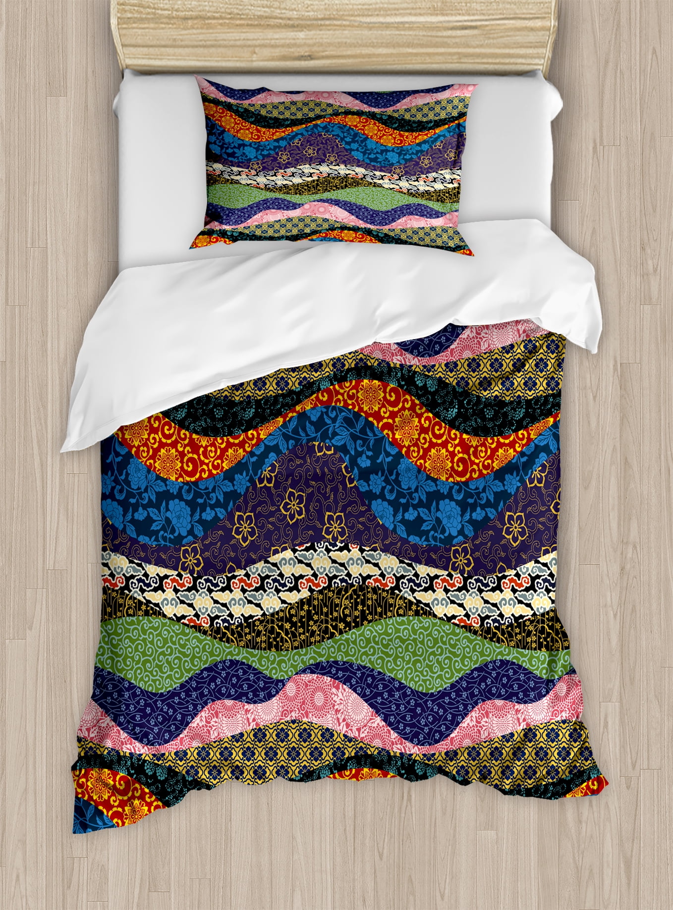 Twin Multicolor Patchwork Floral Duvet Cover Set
