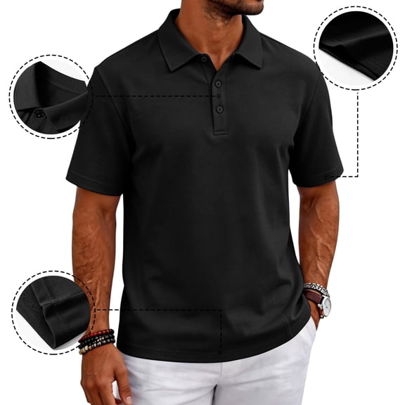 OIOLOYJM Mens Short Sleeve Polo Shirts Quick Dry Casual Lightweight Work Golf Shirts Breathable Classic Fit Soft Workout T-Shirt Black L