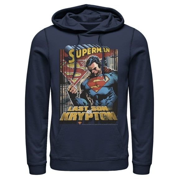 Men's Superman Son of Krypton  Pull Over Hoodie Navy Blue 2X Large