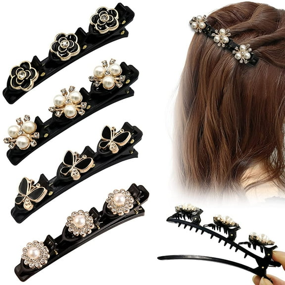 Hair Clips for Women, 4 Pks Sparkling Crystal Stone Braided Hair Clips with 3 Small Clips, Braided Hair Accessories for Women and Girls, Hair Clips for Styling Sectioning, Large Hair Clips