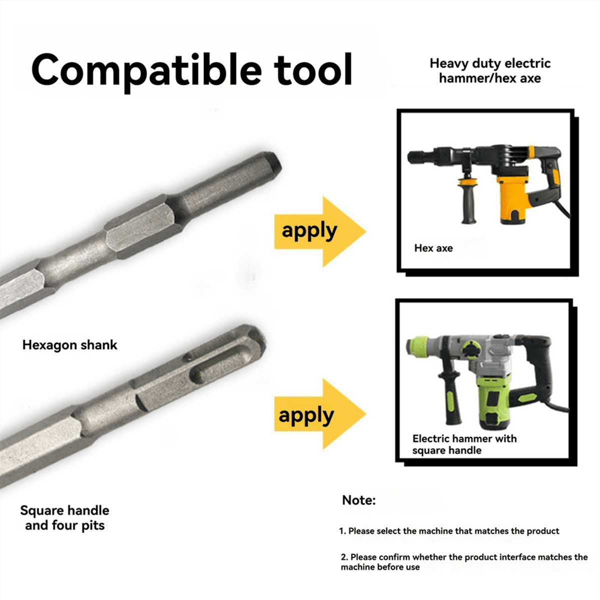 5PCS Hammer Pick Scraping Chisel Set Wall Slotting Masonry Concrete Drill Bit Tile Flat Point Chisels Round Handle