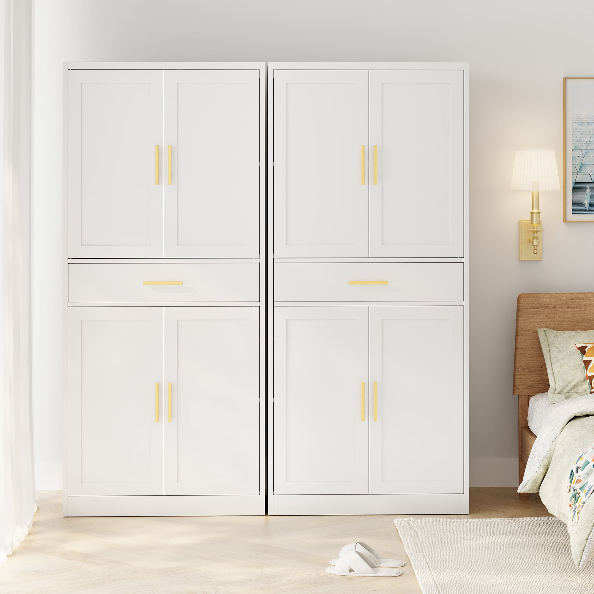 Metal Kitchen Pantry Cabinet, 71" Tall Cabinet with 1 Drawer, Doors and 2 Adjustable Shelves, Pantry Cabinets for Kitchen Storage, Metal Storage Cabinet for Kitchen, Dining Room-White
