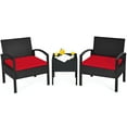 thumbnail image 1 of Patiojoy 3 Pieces Patio Set Outdoor Wicker Rattan Furniture w/ Cushions Red, 1 of 6