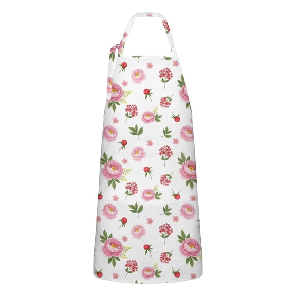 Pioneer Flower Floral Print Pattern Apron for Women and Men, Cotton Linen Waterproof with Pockets, Adjustable, 33x27 Inch for Kitchen, Gardening, BBQ, Salon